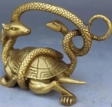 Chinese Solid Copper Fengshui Mythical Animals Dragon Turtle Snake evil Statue