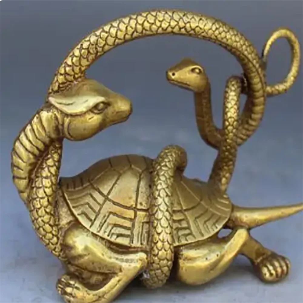 Chinese Solid Copper Fengshui Mythical Animals Dragon Turtle Snake evil Statue