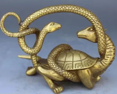 Chinese Solid Copper Fengshui Mythical Animals Dragon Turtle Snake evil Statue