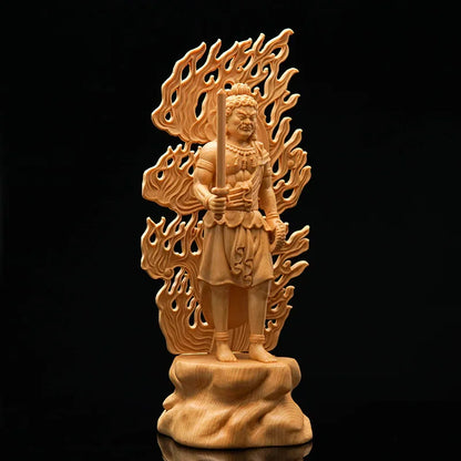 Chinese Solid Wood Acala Achala Fudo Mingwang  Sculpture Home Decor Wood Carving Statue Sculpture Home Decor Crafts