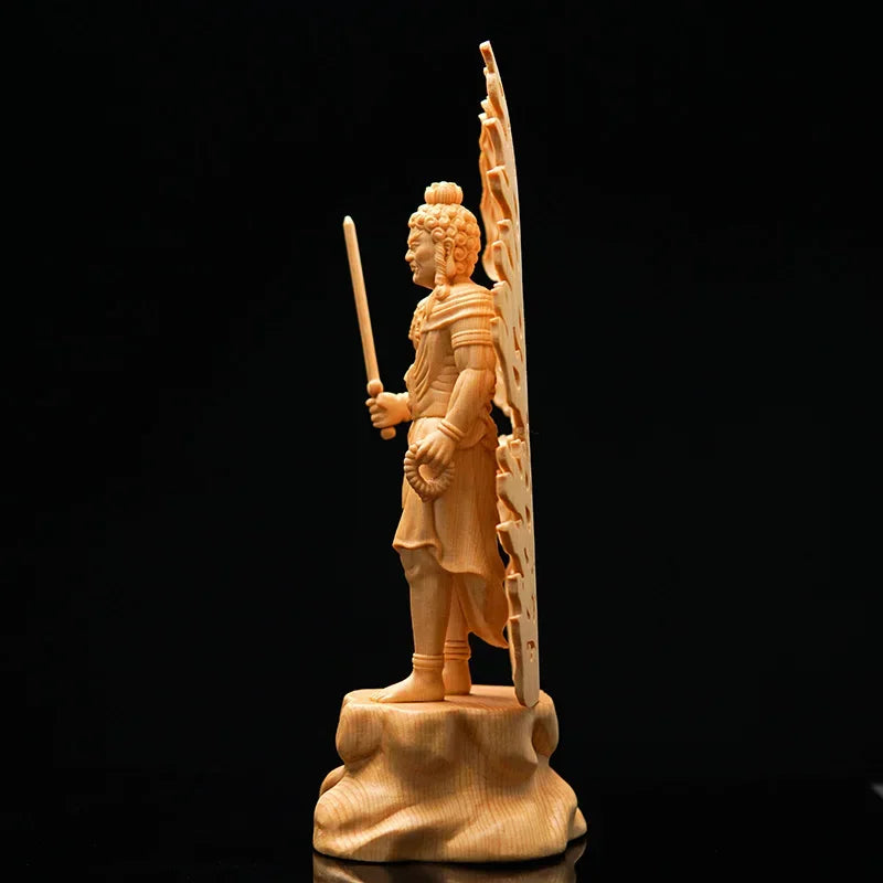 Chinese Solid Wood Acala Achala Fudo Mingwang  Sculpture Home Decor Wood Carving Statue Sculpture Home Decor Crafts