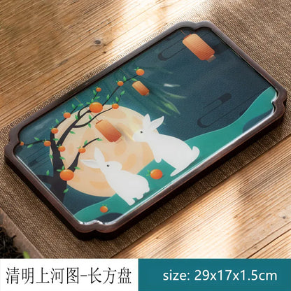 Chinese Style Bamboo Tea Tray Living Room Tea Table Trays Decorative High Grade Teapot Base Tray Tradition Tea Set Accessories
