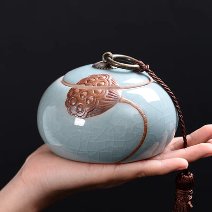 Chinese Style Big Tea Caddy Storage Box, Portable Sealed Tea Cans, Ceramic Porcelain Canister for Spices Organizer, Tea Jars