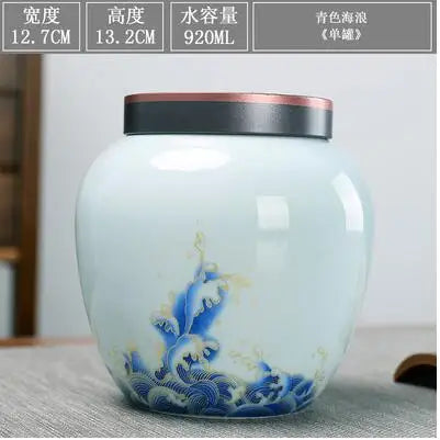 Chinese Style Big Tea Caddy Storage Box, Portable Sealed Tea Cans, Ceramic Porcelain Canister for Spices Organizer, Tea Jars