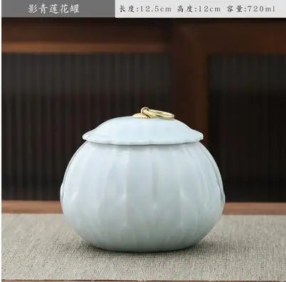 Chinese Style Big Tea Caddy Storage Box, Portable Sealed Tea Cans, Ceramic Porcelain Canister for Spices Organizer, Tea Jars