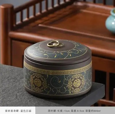Chinese Style Big Tea Caddy Storage Box, Portable Sealed Tea Cans, Ceramic Porcelain Canister for Spices Organizer, Tea Jars