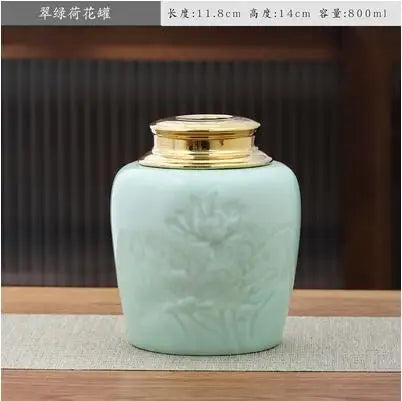 Chinese Style Big Tea Caddy Storage Box, Portable Sealed Tea Cans, Ceramic Porcelain Canister for Spices Organizer, Tea Jars