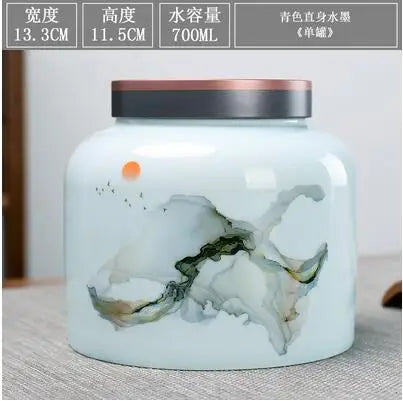 Chinese Style Big Tea Caddy Storage Box, Portable Sealed Tea Cans, Ceramic Porcelain Canister for Spices Organizer, Tea Jars