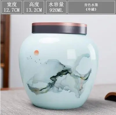 Chinese Style Big Tea Caddy Storage Box, Portable Sealed Tea Cans, Ceramic Porcelain Canister for Spices Organizer, Tea Jars