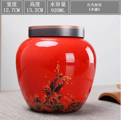 Chinese Style Big Tea Caddy Storage Box, Portable Sealed Tea Cans, Ceramic Porcelain Canister for Spices Organizer, Tea Jars