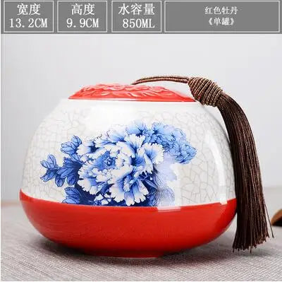 Chinese Style Big Tea Caddy Storage Box, Portable Sealed Tea Cans, Ceramic Porcelain Canister for Spices Organizer, Tea Jars