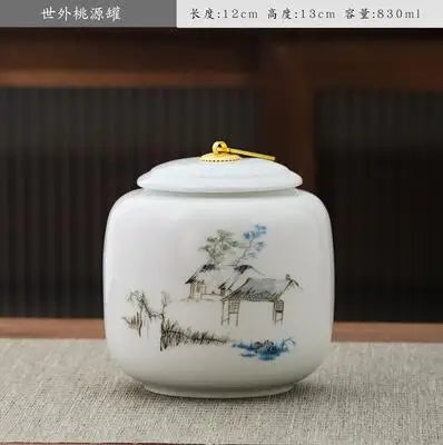 Chinese Style Big Tea Caddy Storage Box, Portable Sealed Tea Cans, Ceramic Porcelain Canister for Spices Organizer, Tea Jars
