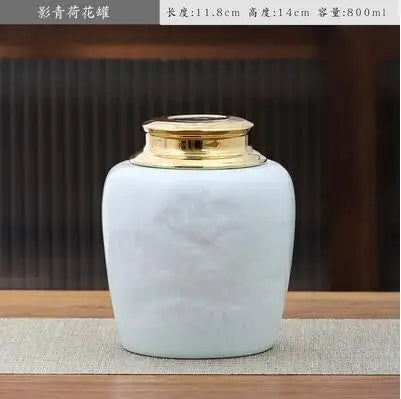 Chinese Style Big Tea Caddy Storage Box, Portable Sealed Tea Cans, Ceramic Porcelain Canister for Spices Organizer, Tea Jars