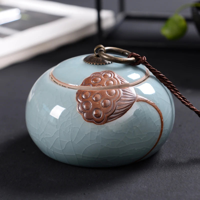 Chinese Style Big Tea Caddy Storage Box, Portable Sealed Tea Cans, Ceramic Porcelain Canister for Spices Organizer, Tea Jars