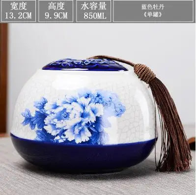 Chinese Style Big Tea Caddy Storage Box, Portable Sealed Tea Cans, Ceramic Porcelain Canister for Spices Organizer, Tea Jars