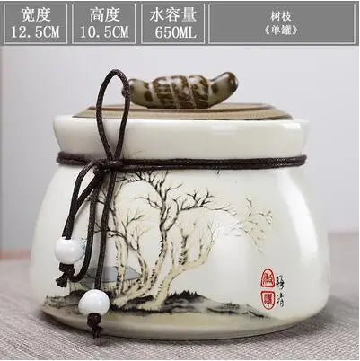 Chinese Style Big Tea Caddy Storage Box, Portable Sealed Tea Cans, Ceramic Porcelain Canister for Spices Organizer, Tea Jars