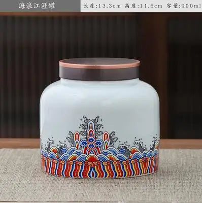 Chinese Style Big Tea Caddy Storage Box, Portable Sealed Tea Cans, Ceramic Porcelain Canister for Spices Organizer, Tea Jars