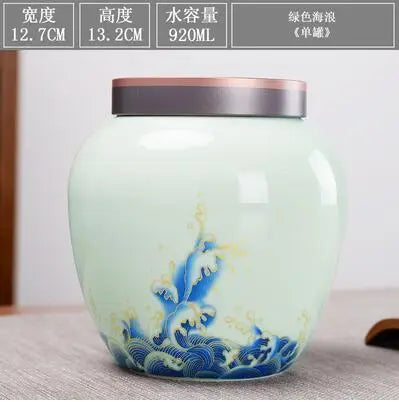 Chinese Style Big Tea Caddy Storage Box, Portable Sealed Tea Cans, Ceramic Porcelain Canister for Spices Organizer, Tea Jars