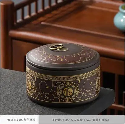 Chinese Style Big Tea Caddy Storage Box, Portable Sealed Tea Cans, Ceramic Porcelain Canister for Spices Organizer, Tea Jars
