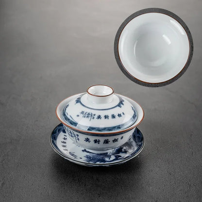 Chinese Style Blue and White Porcelain Tea Set Household Ceramic Gaiwan White Porcelain Cover Bowl Tea Cup Handmade Tea Maker