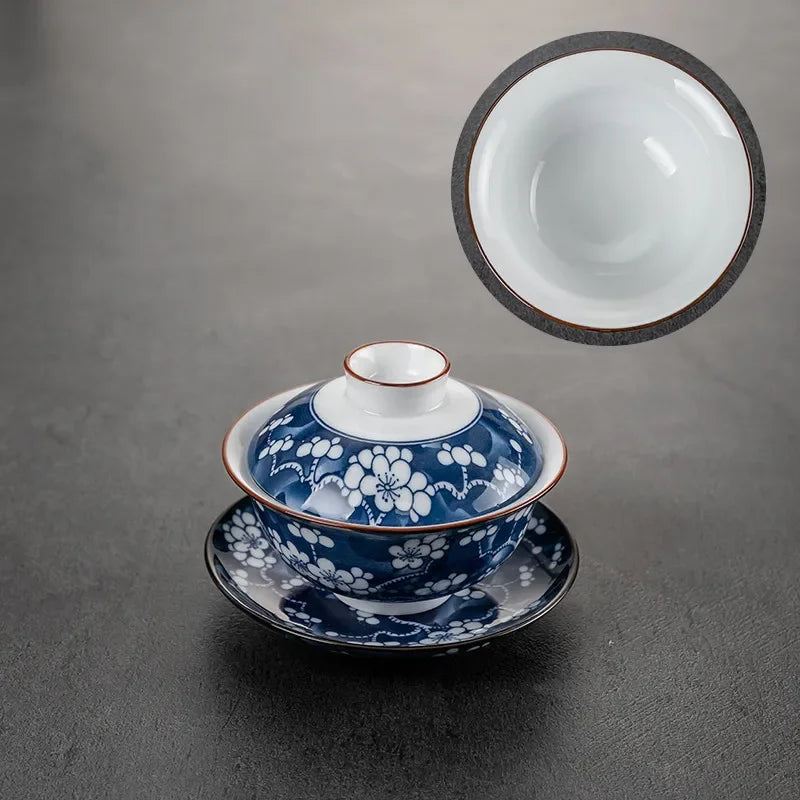 Chinese Style Blue and White Porcelain Tea Set Household Ceramic Gaiwan White Porcelain Cover Bowl Tea Cup Handmade Tea Maker