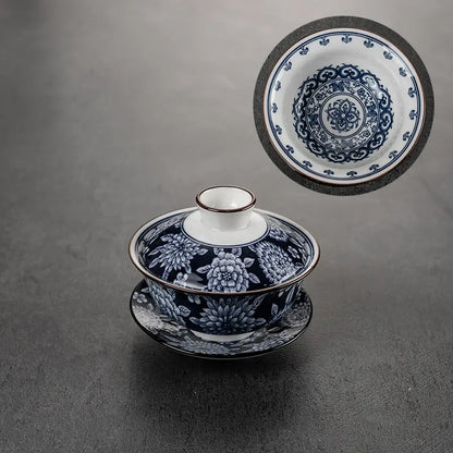 Chinese Style Blue and White Porcelain Tea Set Household Ceramic Gaiwan White Porcelain Cover Bowl Tea Cup Handmade Tea Maker