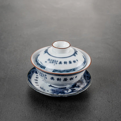 Chinese Style Blue and White Porcelain Tea Set Household Ceramic Gaiwan White Porcelain Cover Bowl Tea Cup Handmade Tea Maker