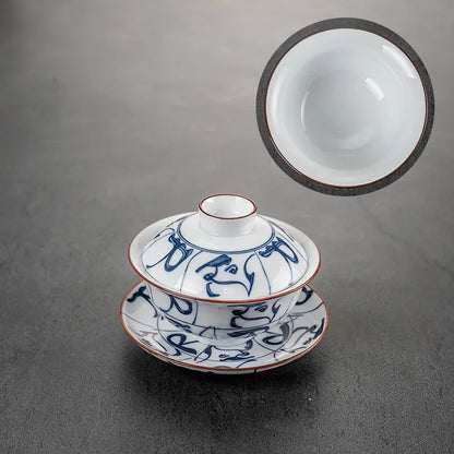 Chinese Style Blue and White Porcelain Tea Set Household Ceramic Gaiwan White Porcelain Cover Bowl Tea Cup Handmade Tea Maker