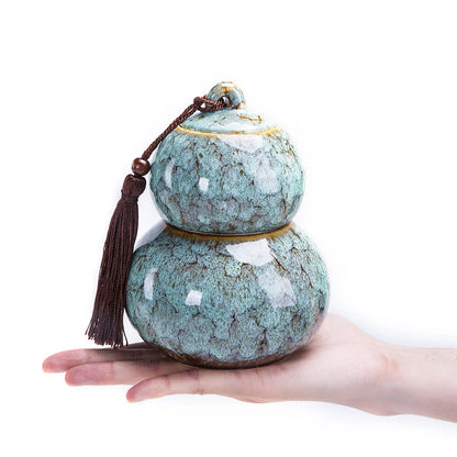 Chinese Style Ceramic Double Layer Gourd Tea Caddy, Portable Sealed Tea Can, Travel Storage, Spice Tea Boxes, Candy Storage Tank