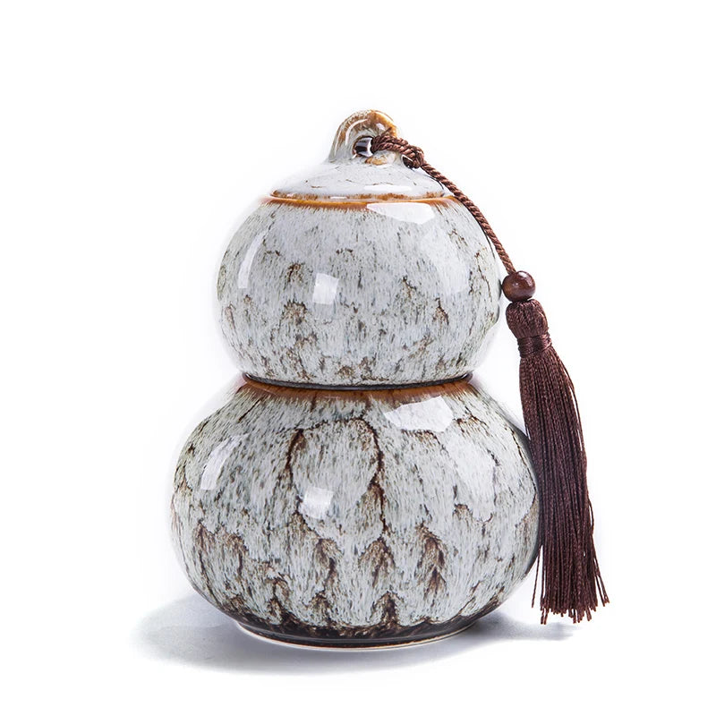 Chinese Style Ceramic Double Layer Gourd Tea Caddy, Portable Sealed Tea Can, Travel Storage, Spice Tea Boxes, Candy Storage Tank