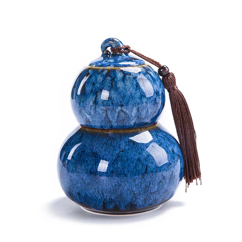 Chinese Style Ceramic Double Layer Gourd Tea Caddy, Portable Sealed Tea Can, Travel Storage, Spice Tea Boxes, Candy Storage Tank