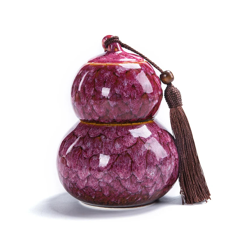 Chinese Style Ceramic Double Layer Gourd Tea Caddy, Portable Sealed Tea Can, Travel Storage, Spice Tea Boxes, Candy Storage Tank