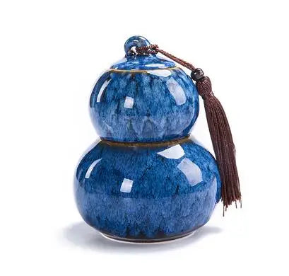 Chinese Style Ceramic Double Layer Gourd Tea Caddy, Portable Sealed Tea Can, Travel Storage, Spice Tea Boxes, Candy Storage Tank