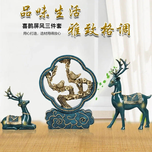 Chinese Style Classical Screen Statue Ornament Resin Bird Animal Sculpture Home Decorations Living Room Furnishings Booksh