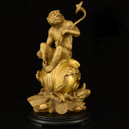 Chinese Style Copper Monkey Ornaments Pure Copper Zodiac Ruyi Monkey Zhaocai Home Living Room Office Table Gift Ornaments