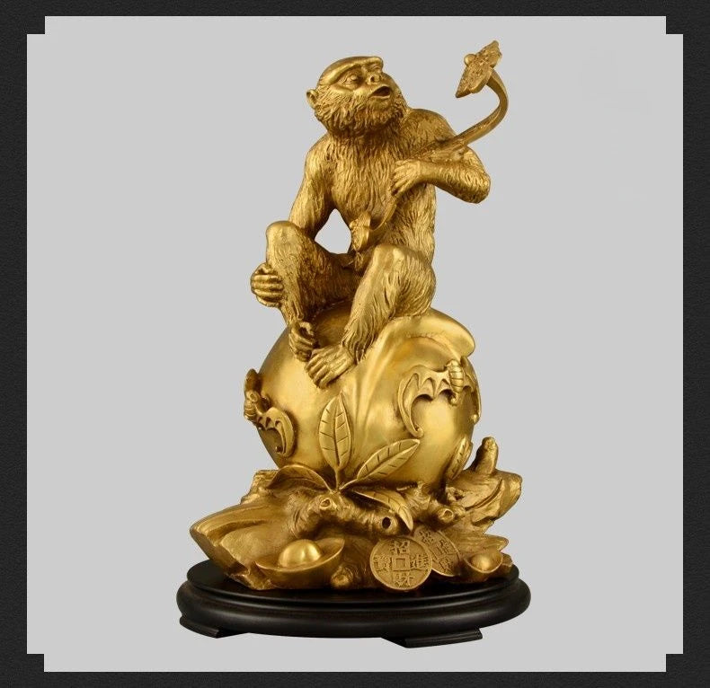 Chinese Style Copper Monkey Ornaments Pure Copper Zodiac Ruyi Monkey Zhaocai Home Living Room Office Table Gift Ornaments