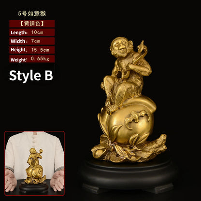Chinese Style Copper Monkey Ornaments Pure Copper Zodiac Ruyi Monkey Zhaocai Home Living Room Office Table Gift Ornaments