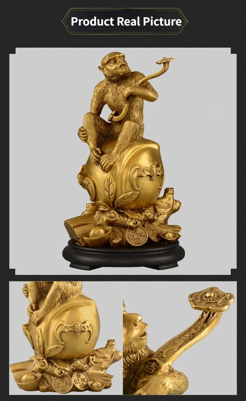 Chinese Style Copper Monkey Ornaments Pure Copper Zodiac Ruyi Monkey Zhaocai Home Living Room Office Table Gift Ornaments