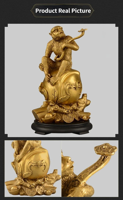 Chinese Style Copper Monkey Ornaments Pure Copper Zodiac Ruyi Monkey Zhaocai Home Living Room Office Table Gift Ornaments