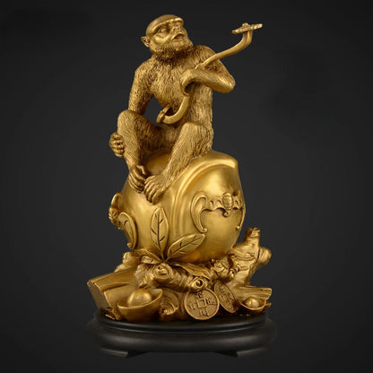 Chinese Style Copper Monkey Ornaments Pure Copper Zodiac Ruyi Monkey Zhaocai Home Living Room Office Table Gift Ornaments