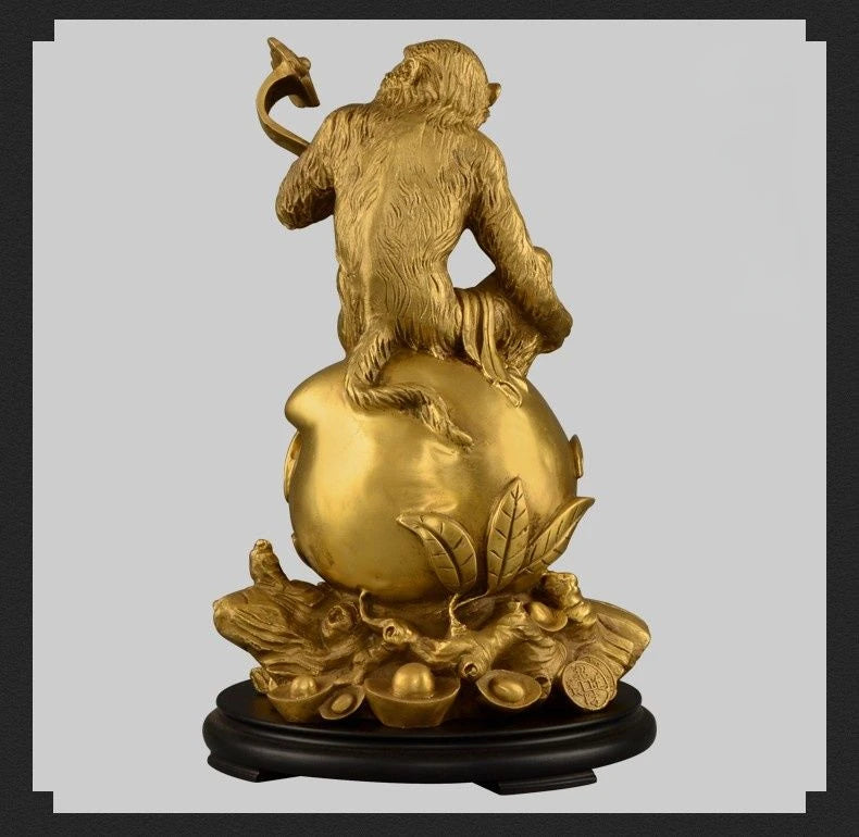 Chinese Style Copper Monkey Ornaments Pure Copper Zodiac Ruyi Monkey Zhaocai Home Living Room Office Table Gift Ornaments