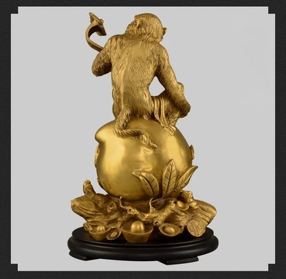 Chinese Style Copper Monkey Ornaments Pure Copper Zodiac Ruyi Monkey Zhaocai Home Living Room Office Table Gift Ornaments