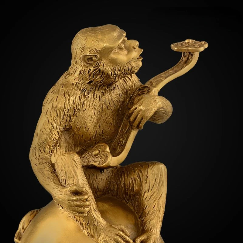 Chinese Style Copper Monkey Ornaments Pure Copper Zodiac Ruyi Monkey Zhaocai Home Living Room Office Table Gift Ornaments