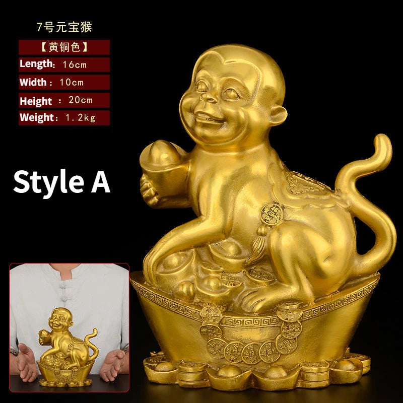 Chinese Style Copper Monkey Ornaments Pure Copper Zodiac Ruyi Monkey Zhaocai Home Living Room Office Table Gift Ornaments