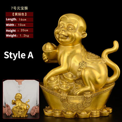 Chinese Style Copper Monkey Ornaments Pure Copper Zodiac Ruyi Monkey Zhaocai Home Living Room Office Table Gift Ornaments
