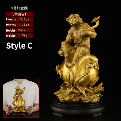 Chinese Style Copper Monkey Ornaments Pure Copper Zodiac Ruyi Monkey Zhaocai Home Living Room Office Table Gift Ornaments