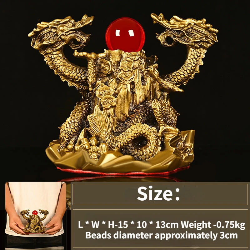 Chinese Style Fengshui Copper Ornaments Pure Copper Double Dragons Playing with Pearls Living Room and Office Decoration
