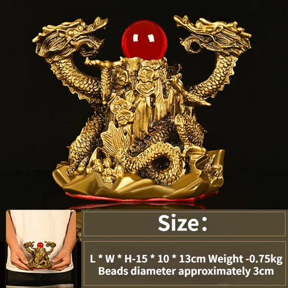 Chinese Style Fengshui Copper Ornaments Pure Copper Double Dragons Playing with Pearls Living Room and Office Decoration
