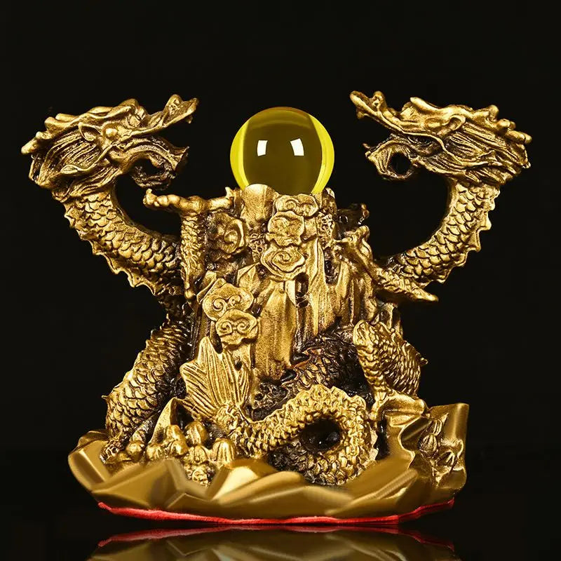 Chinese Style Fengshui Copper Ornaments Pure Copper Double Dragons Playing with Pearls Living Room and Office Decoration