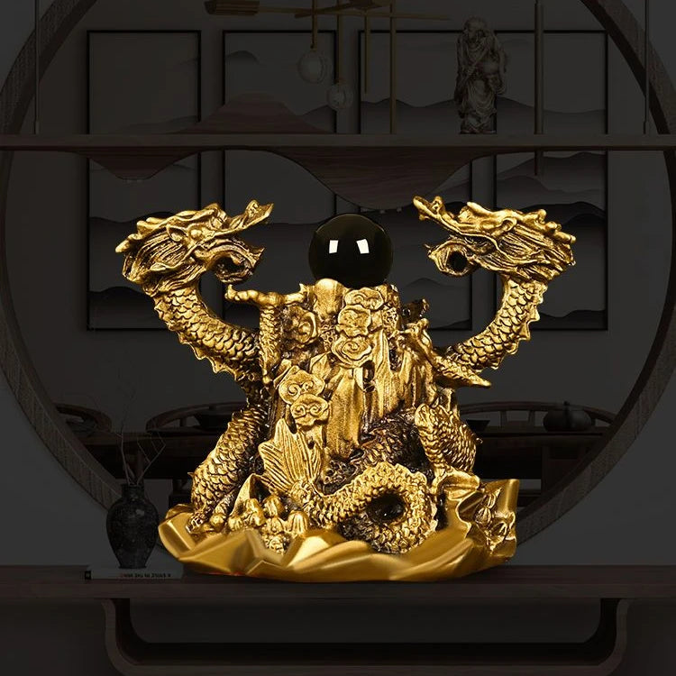 Chinese Style Fengshui Copper Ornaments Pure Copper Double Dragons Playing with Pearls Living Room and Office Decoration